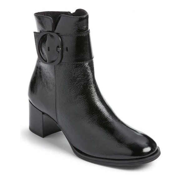 NWT $530 PAUL GREEN Panache Waterproof Bootie BLACK CRINKLED PATENT 8 (1)(TD24)